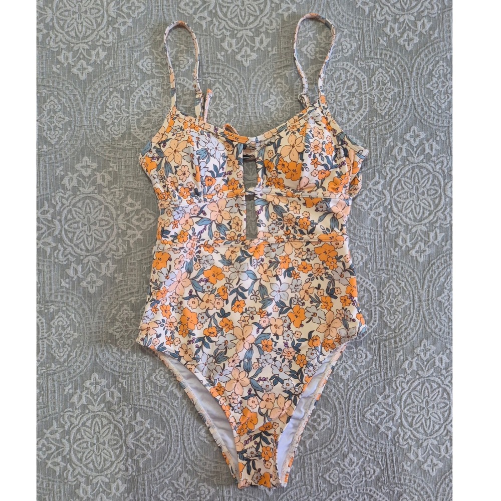 Cupshe Floral Cutout One Piece Swimsuit Orange Blue DAA12E4F010MD Womens Size S